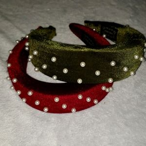 2 New Velvet & Pearl Padded Headbands